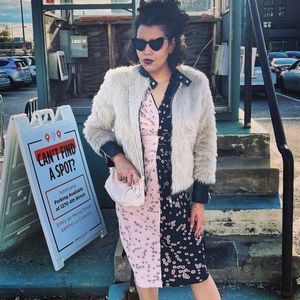 Faux fur and leather moto jacket